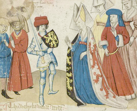 Mariage de Godefroid III de Louvain avec Marguerite de Limbourg - Miniature par Jan van Boendale - Bibliothèque royale de Belgique